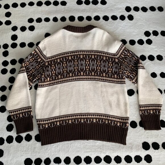 Vintage 90s St Michael Crew Neck Full Zip Fair Isle Cardigan Fishermans Sweater - Picture 4 of 10